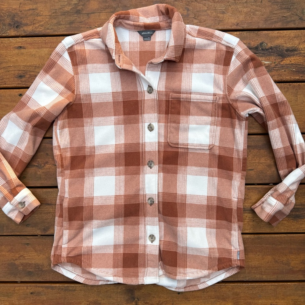 Eddie Bauer Women's Brown Plaid Button Down Shirt